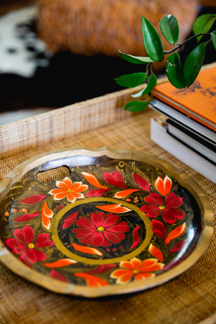 bohemian hand-painted wooden tray