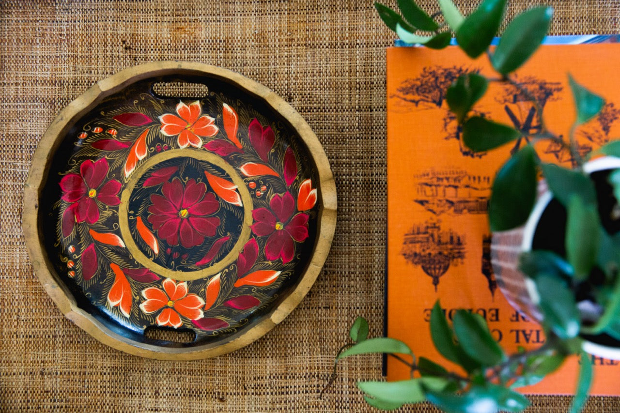 bohemian hand-painted wooden tray