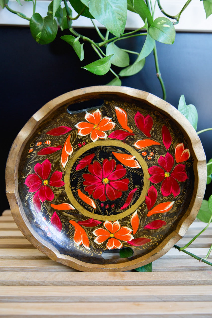 bohemian hand-painted wooden tray